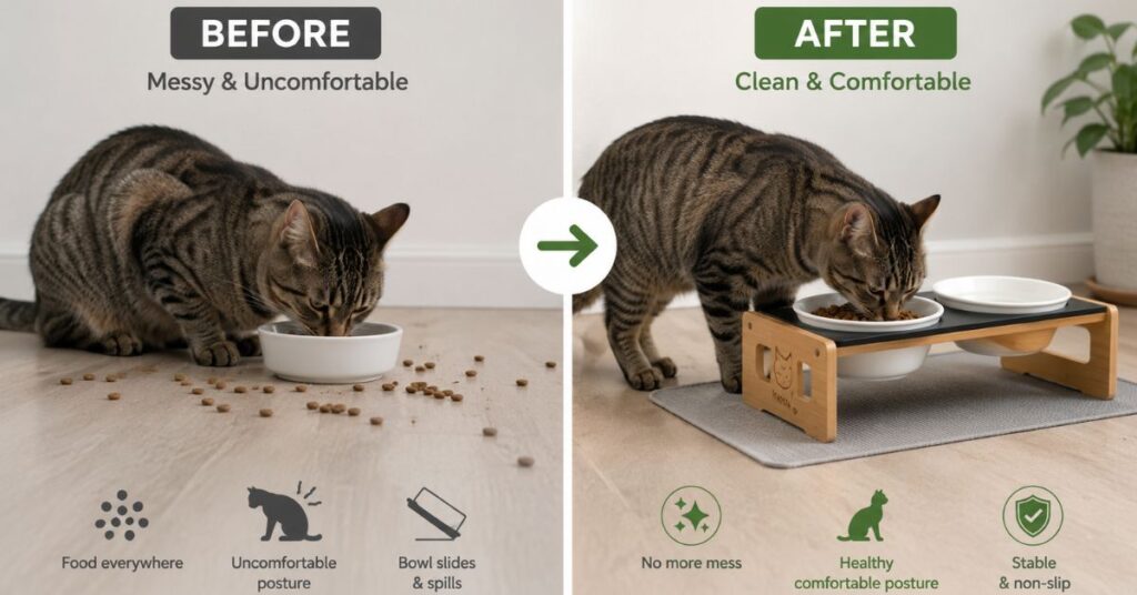 Cat burying food bowl